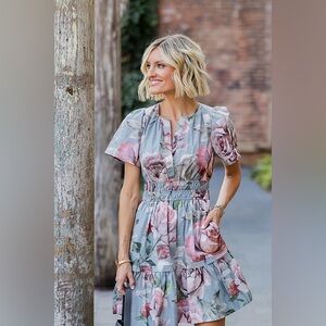Nwot Anthropologie Somerset Gray Floral Dress